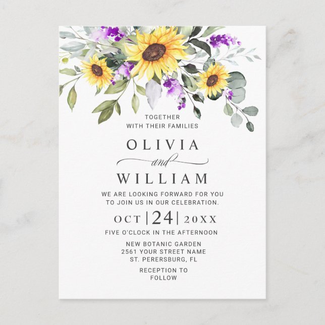Elegante tarjeta de invitación a la boda floral Eu (Anverso)