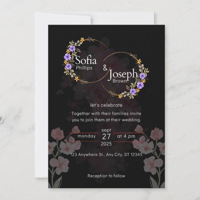 Elegante tarjeta de invitación a la boda moderna n (Anverso)