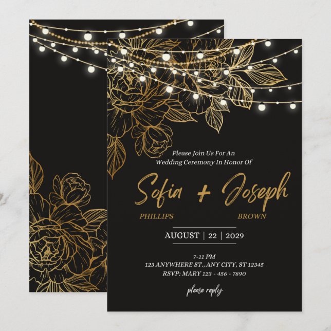 Elegante tarjeta de invitación a la boda moderna n (Anverso / Reverso)