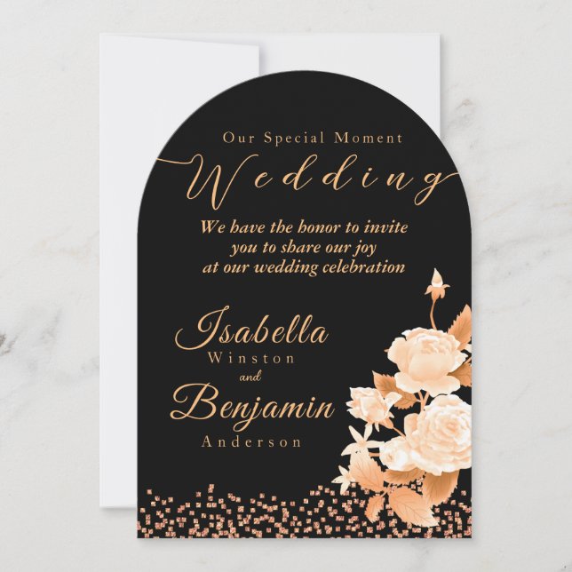 Elegante tarjeta de invitación a la boda negra Ros (Anverso)