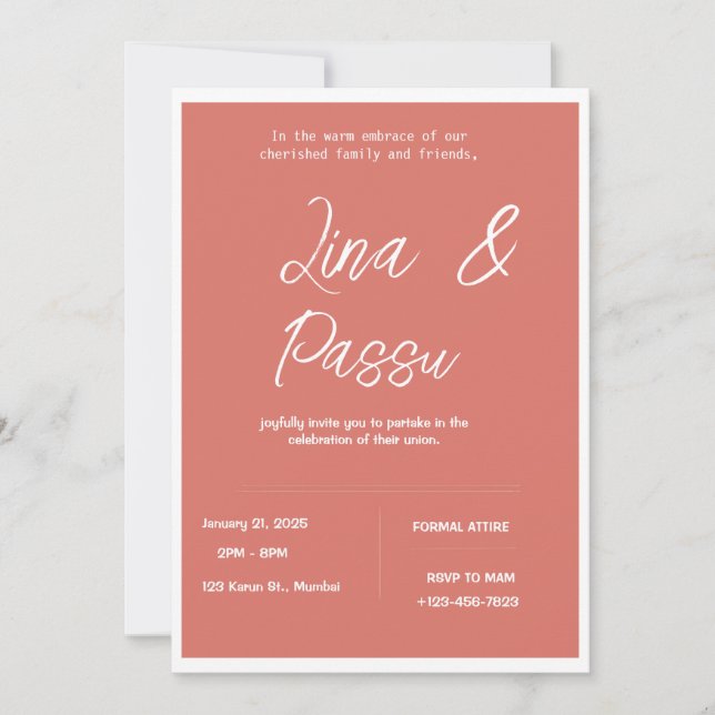 Elegante tarjeta de invitación a la boda rosa de c (Anverso)