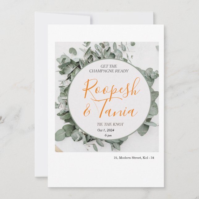 Elegante tarjeta de invitación a la boda verde y b (Anverso)