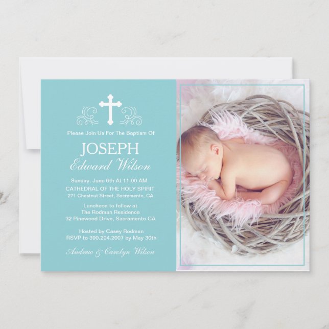 Elegante tarjeta de invitación a la foto del bauti (Anverso)
