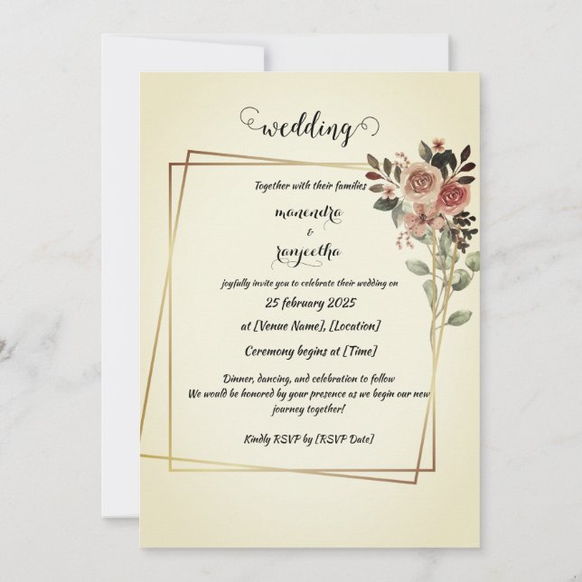 Elegante Tarjeta de invitación a matrimonio de fot (Reverso)