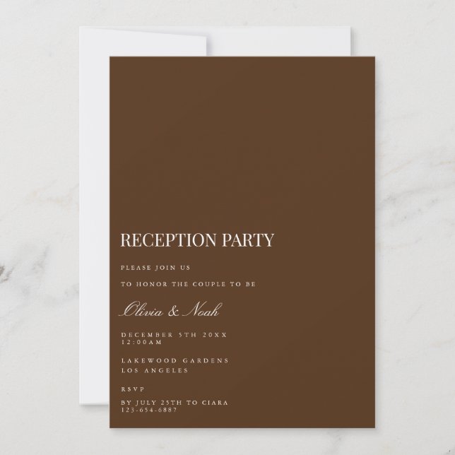 Elegante Tarjeta de invitación a recepción blanca  (Anverso)