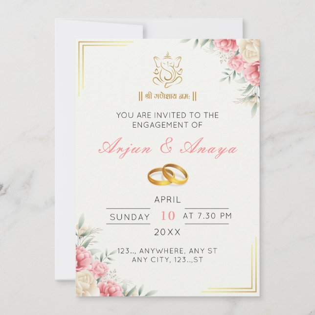 Elegante tarjeta de invitación a Roka floral (Anverso)