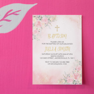Elegante tarjeta de invitación al bautismo floral 