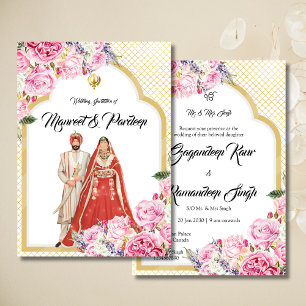 Elegante tarjeta de invitación Anand Karaj de oro
