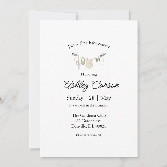 Elegante tarjeta de Invitación Baby Shower (Anverso)