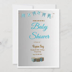 Elegante tarjeta de invitación Baby Shower azul