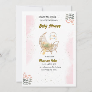 Elegante tarjeta de invitación Baby Shower rosa y 