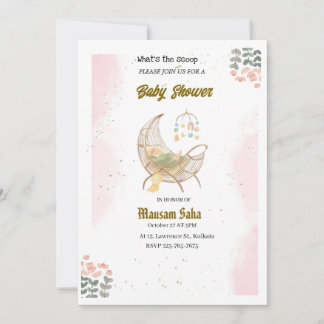 Elegante tarjeta de invitación Baby Shower rosa y 