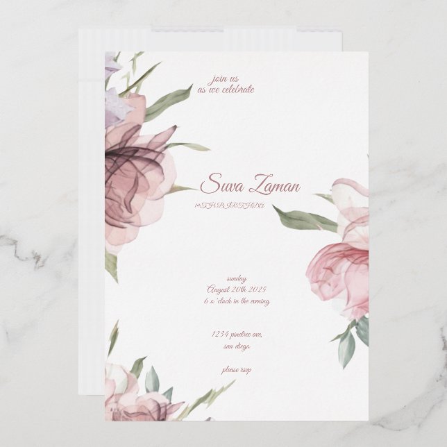 Elegante Tarjeta de Invitación de 18 Años Floral (Sobre)