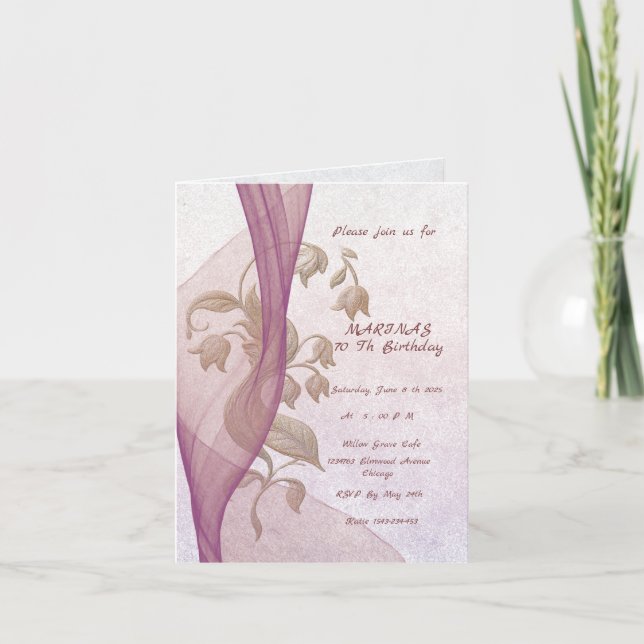 Elegante tarjeta de invitación de 70 años floral (Anverso)