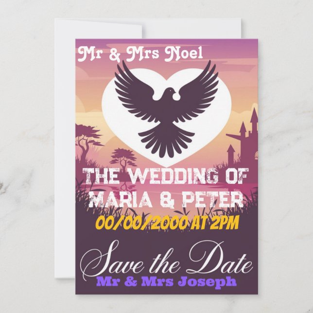 Elegante Tarjeta de Invitación de Boda con Forma d (Anverso)