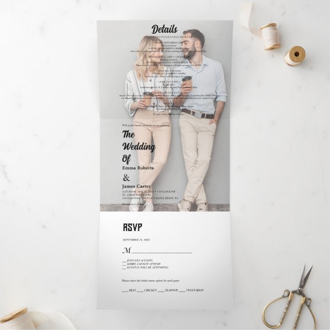 Elegante Tarjeta de Invitación de Boda Triptica co (Interior)