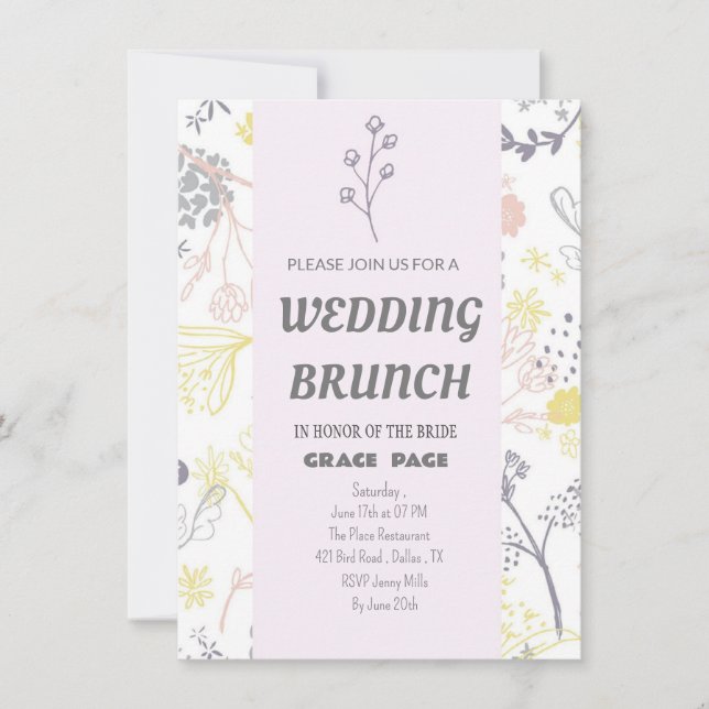 Elegante tarjeta de invitación de brunch Boda flor (Anverso)
