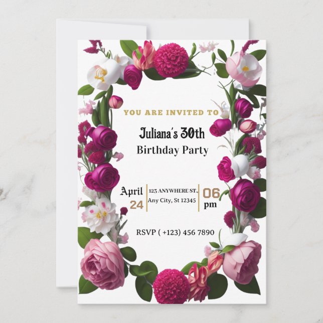 Elegante tarjeta de invitación de cumpleaños de ac (Anverso)