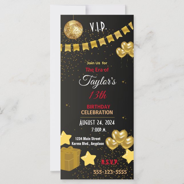 ELEGANTE TARJETA DE INVITACIÓN DE FIESTA VIP ERA (Anverso)