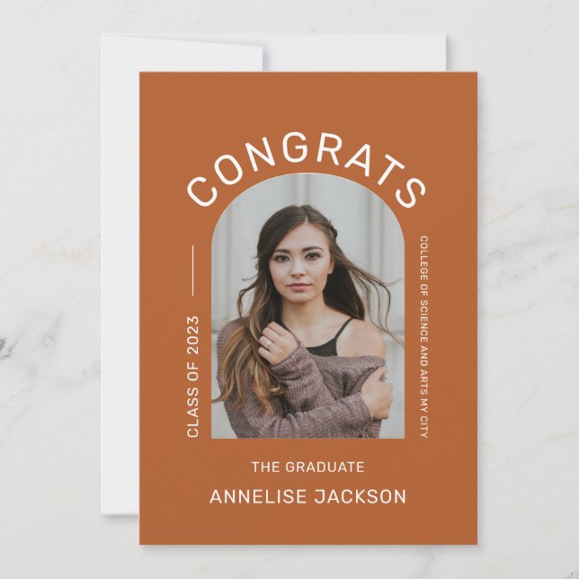 Elegante tarjeta de invitación de foto de graduado (Anverso)