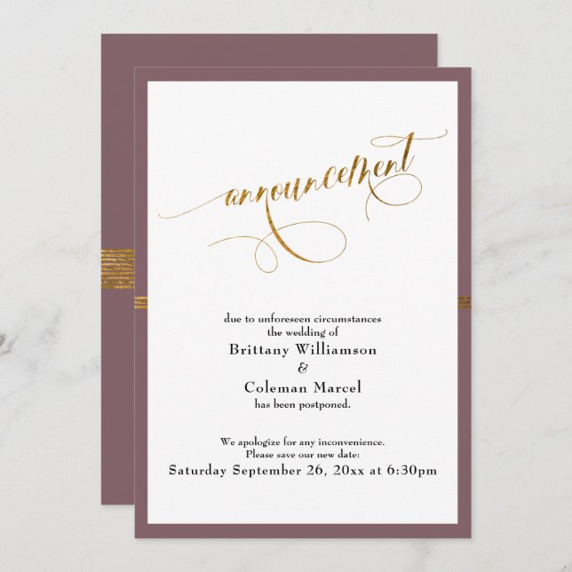 Elegante tarjeta de Invitación de malva y raya de  (Anverso / Reverso)