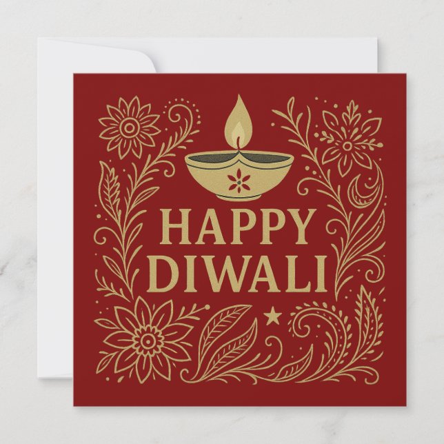 Elegante tarjeta de invitación de oro feliz Diwali (Anverso)