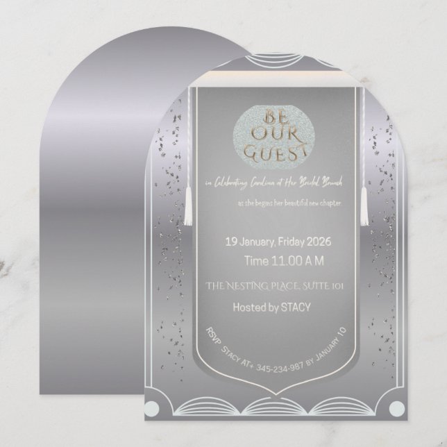 Elegante Tarjeta de Invitación de Plata Be Our Gue (Anverso / Reverso)