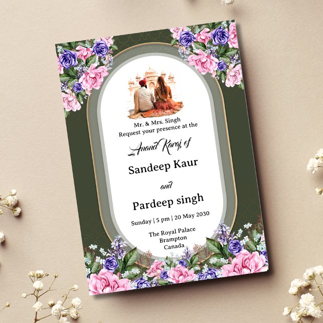 Elegante tarjeta de invitación floral Anand Karaj (Subido por el creador)