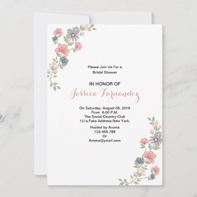 Elegante Tarjeta de Invitación Floral Bridal Showe (Anverso)