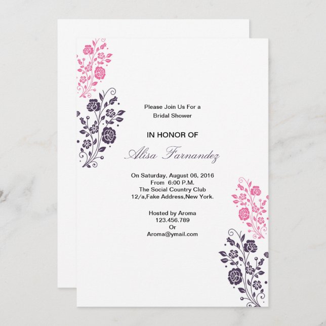 Elegante Tarjeta de Invitación Floral Bridal Showe (Anverso / Reverso)