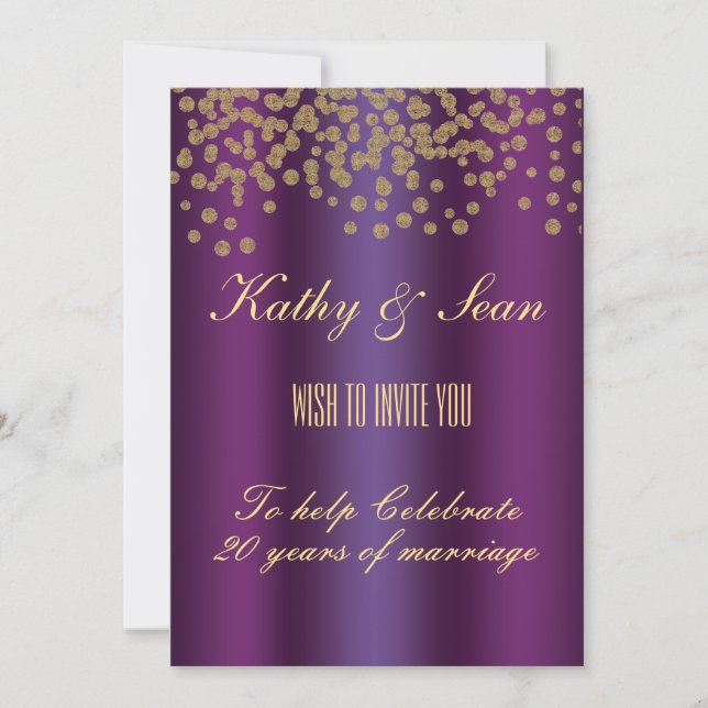 Elegante tarjeta de invitación Gold & Royal Purple (Anverso)