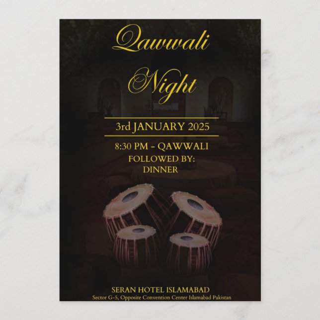 Elegante tarjeta de invitación nocturna Qawwali (Anverso)