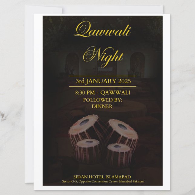 Elegante tarjeta de invitación nocturna Qawwali (Anverso)