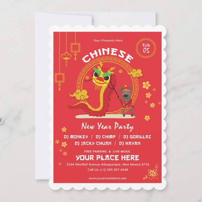 Elegante tarjeta de invitación para Año Nuevo chin (Anverso)