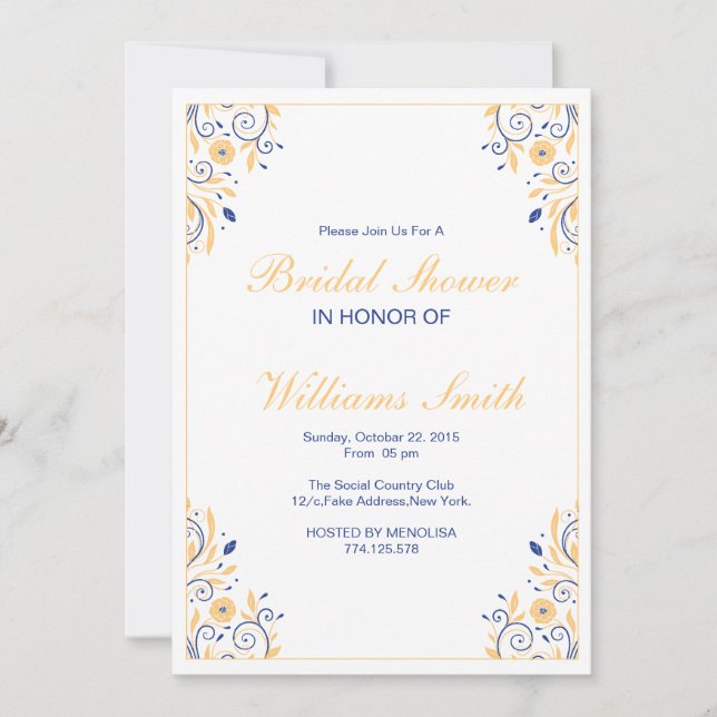 Elegante tarjeta de invitación para ducha de novia (Anverso)