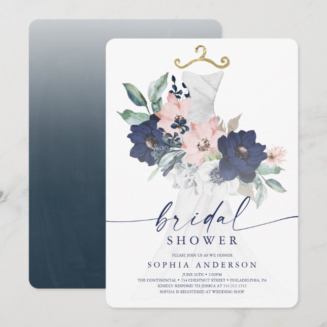 Elegante tarjeta de invitación para ducha de novia (Anverso / Reverso)