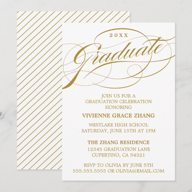 ELEGANTE TARJETA DE INVITACIÓN PARA FIESTA DE GRAD (Anverso / Reverso)