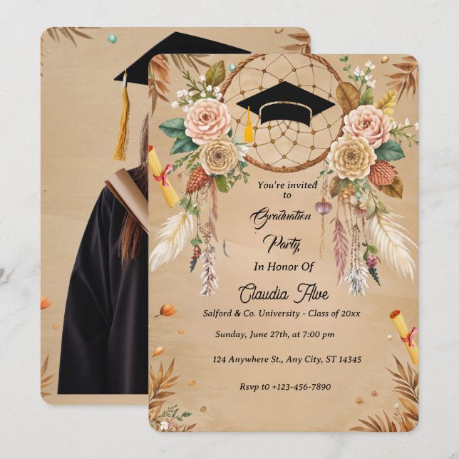 Elegante Tarjeta de invitación para graduación de  (Anverso / Reverso)