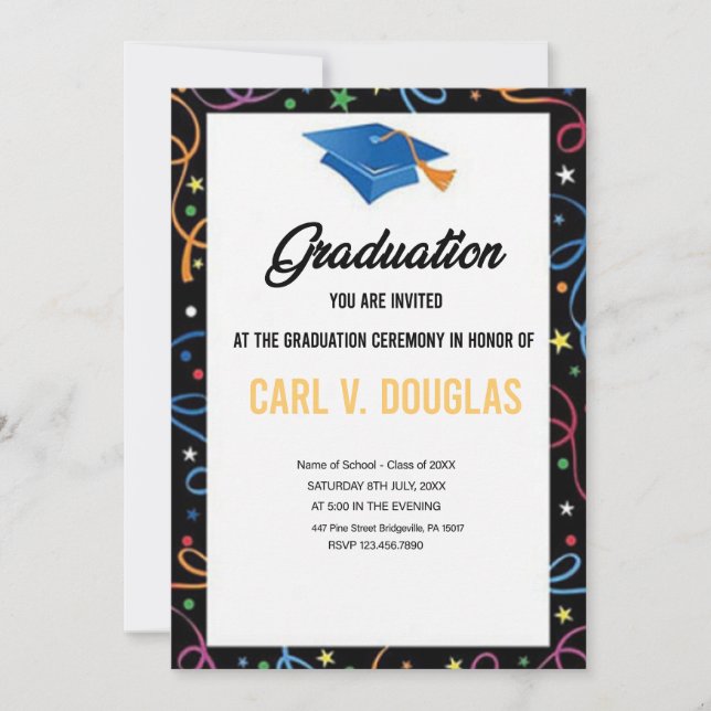 Elegante Tarjeta de invitación para graduación de  (Anverso)