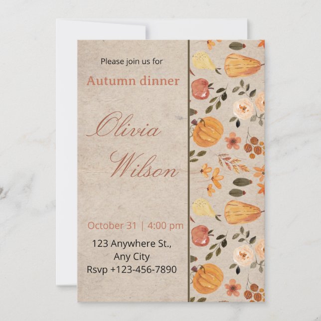 Elegante Tarjeta de invitación para la cena de oto (Anverso)