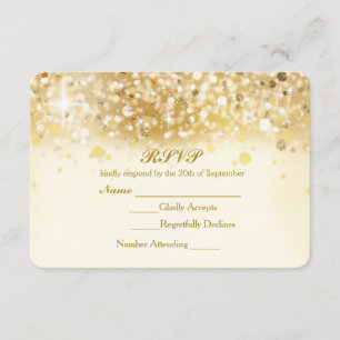 Elegante tarjeta de invitación RSVP con luces dora