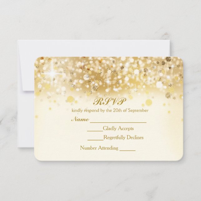 Elegante tarjeta de invitación RSVP con luces dora (Anverso)
