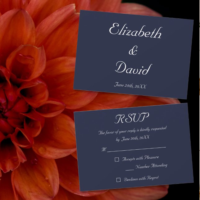 Elegante tarjeta de invitación RSVP de boda azul d (Elegant Navy Blue Wedding RSVP Invitation Card)