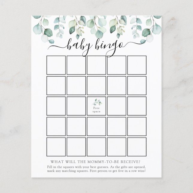 Elegante tarjeta de juego de bingo Eucalyptus Baby (Anverso)