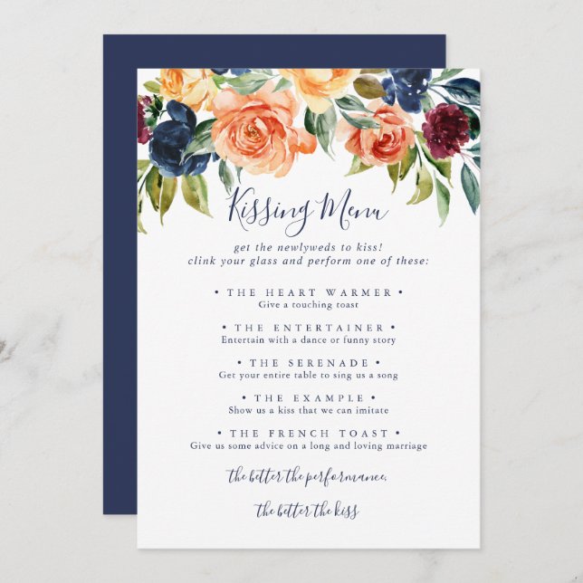 Elegante tarjeta de juego de Boda floral Kissing (Anverso / Reverso)