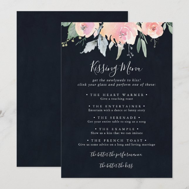 Elegante tarjeta de juego del menú Boda Rubor rosa (Anverso / Reverso)