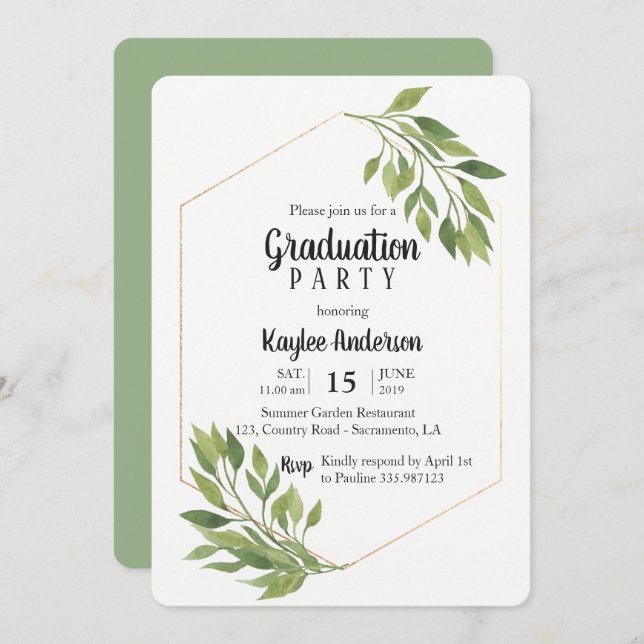 Elegante tarjeta de la fiesta de graduación (Anverso / Reverso)
