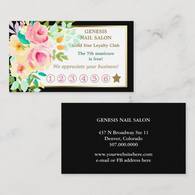 Elegante Tarjeta de Lealtad de Salón Nal Floral Bo (Anverso / Reverso)