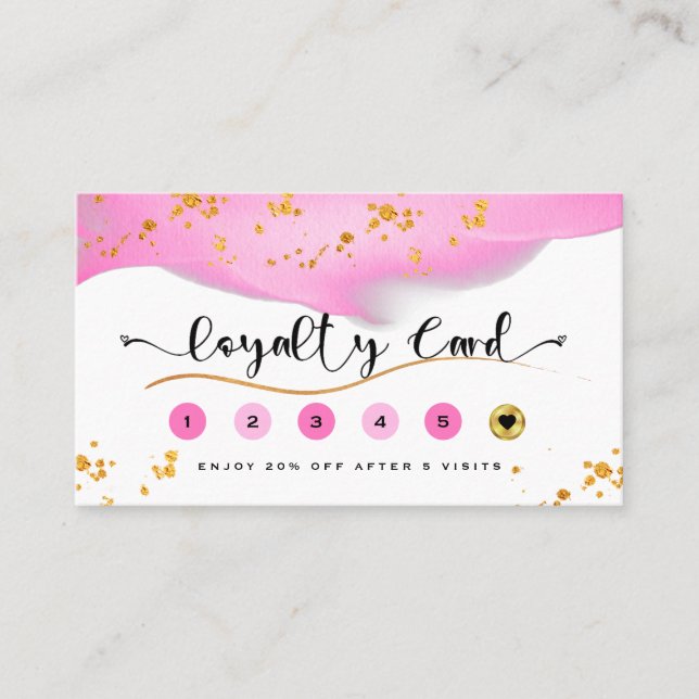 Elegante Tarjeta De Lealtad Purpurina Rosa Y Oro D (Anverso)