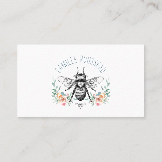 Elegante tarjeta de llamadas florales de abeja (Anverso)